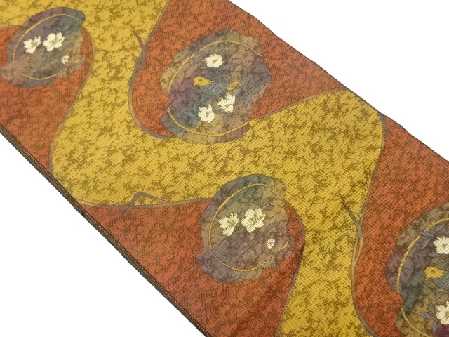 JAPANESE NAGOYA OBI / CHIKUZEN HAKATA / WOVEN FLOWER & BIRD